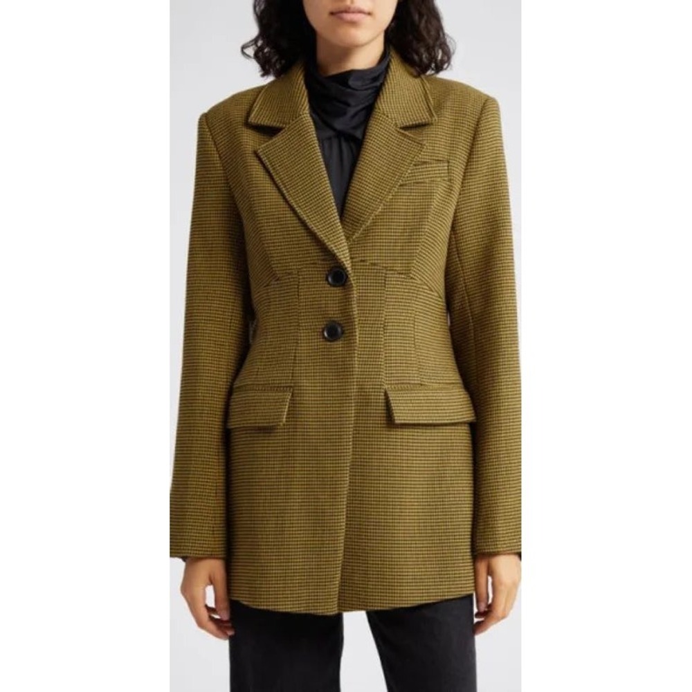 Gestuz Fraya Houndstooth Longline Blazer Mustard Yellow Black Size EU 34 US 2